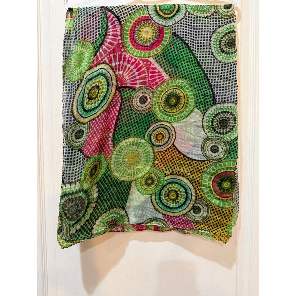 Beya Womens Geometric Circle Print Scarf Green Pink Multi Lightweight Wrap